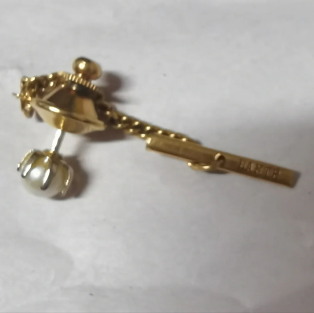 Vintage Dante Men's Gold Tone Pearl Tie Tac Pin - Picture 3 of 10